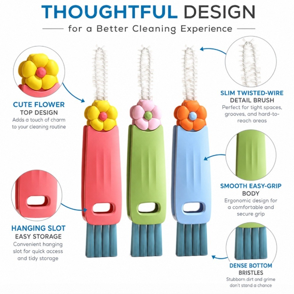 3-in-1 Multipurpose Bottle & Cup Gap Cleaner Brush-3 Pack Crevice Cleaning Tool