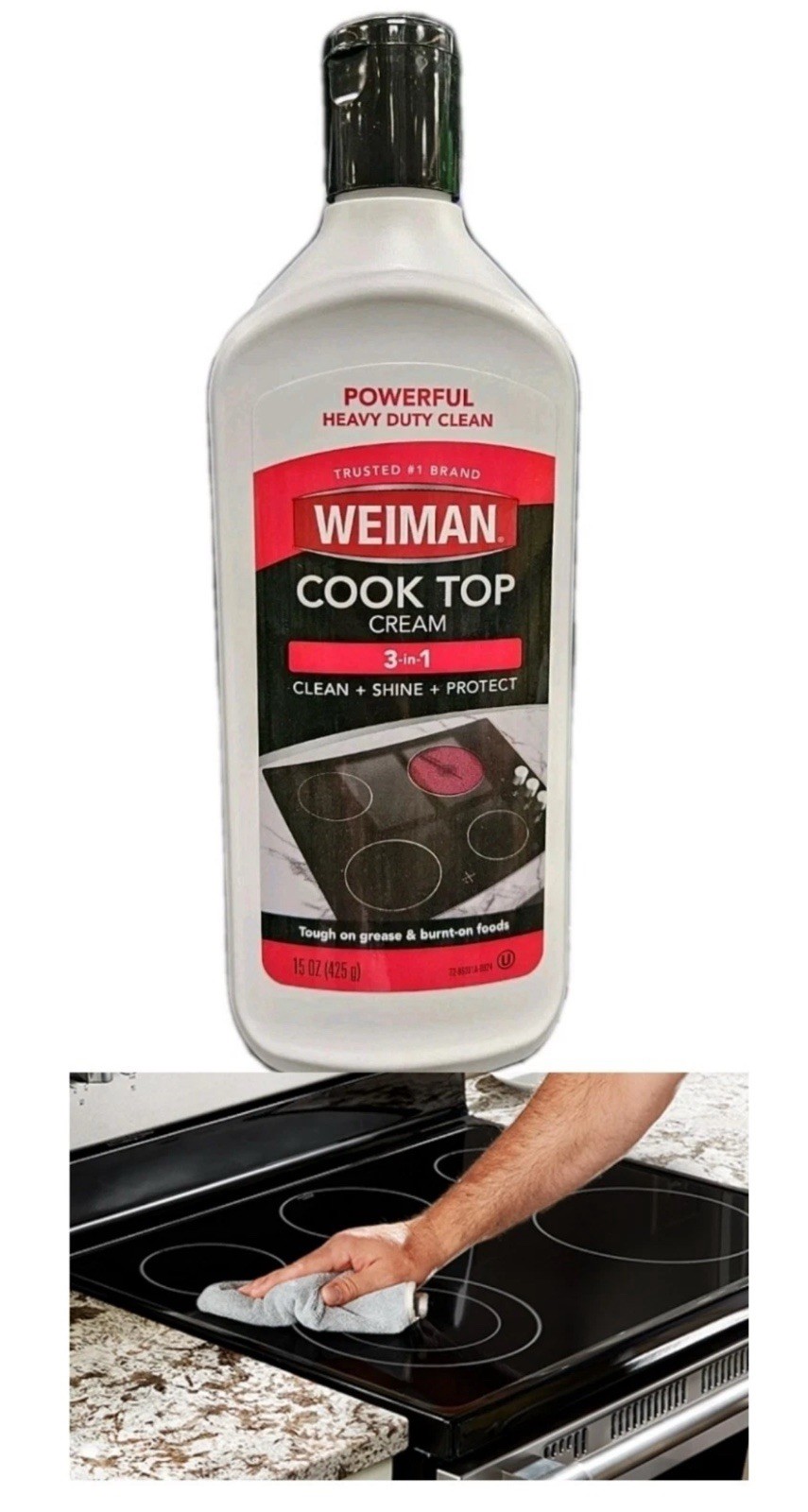 Weiman Ceramic/Glass Cooktop Cleaner & Polish Heavy Duty For Stove Top 15 oz