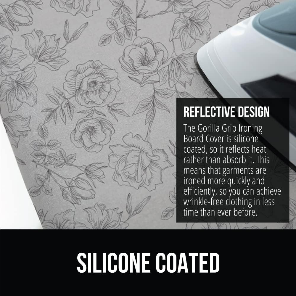 Scorch Resistant Ironing Board Cover with Strong Bungee Elastic – Floral