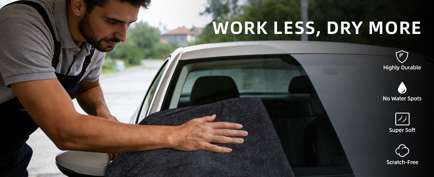 2 Pack 1500GSM Microfiber Drying Towel for Car 24″x36″ & 11.8″x11.8″(Grey) |