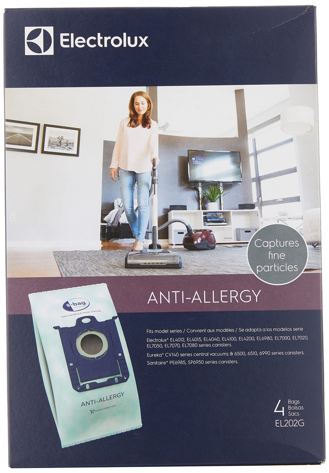 EL202G S-bag Anti-Allergy Synthetic Vacuum Bags, 4 Pack , Blue