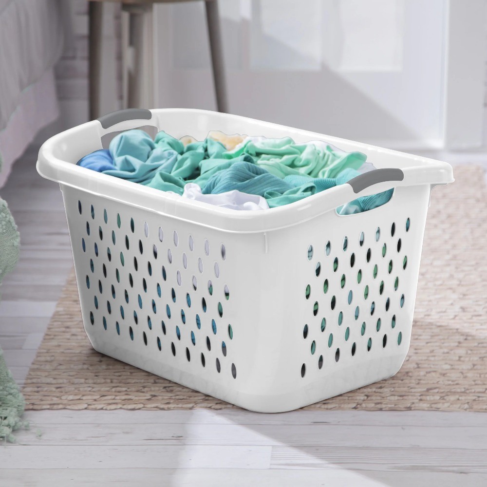 Extra Large 2.7 Bushel Plastic Laundry Basket with 2 Carry Handles, White, Adult