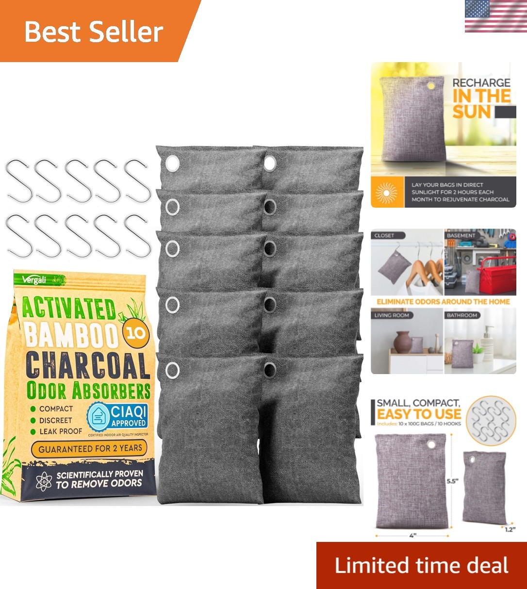 Activated Charcoal Odor Absorber for Strong Odors in Car, Closet, Shoe, Basem…
