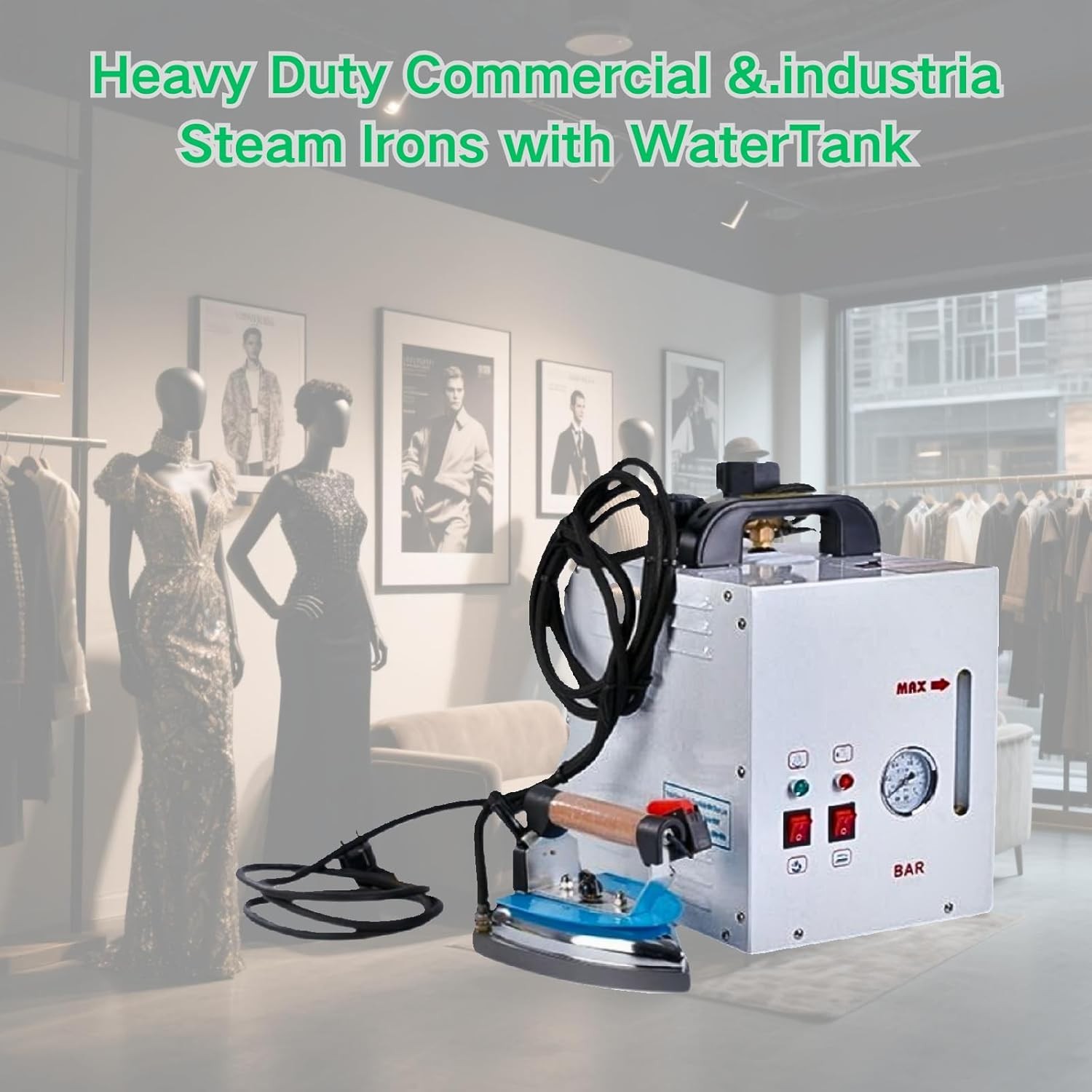 Electric Steam Iron 4L Boiler Commercial Dry Cleaner 1600W Booster w Drain Valve