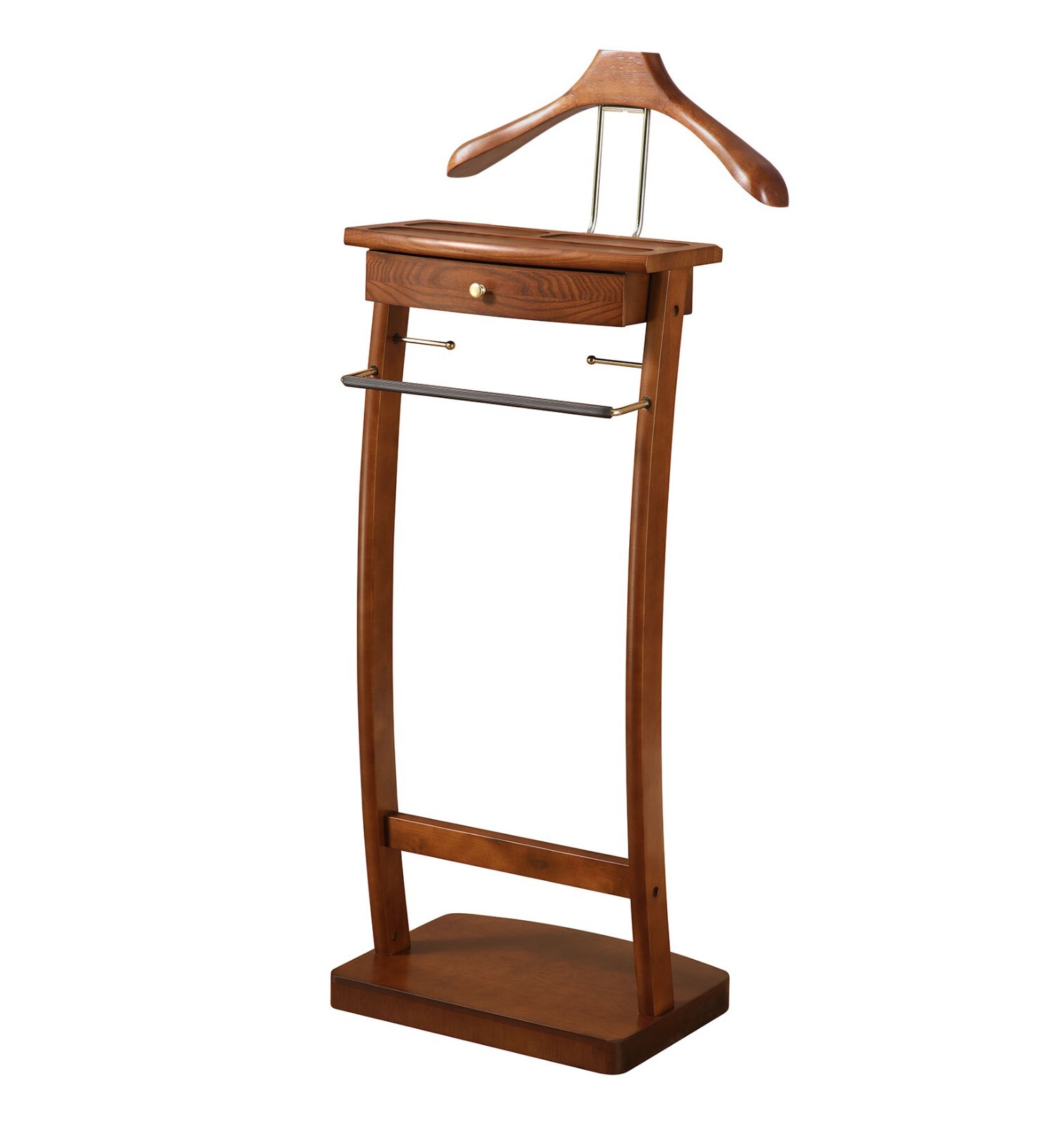 Wooden Valet Stand with Drawer, Hanger & Shoe Rack, Mens Clothes Organizer