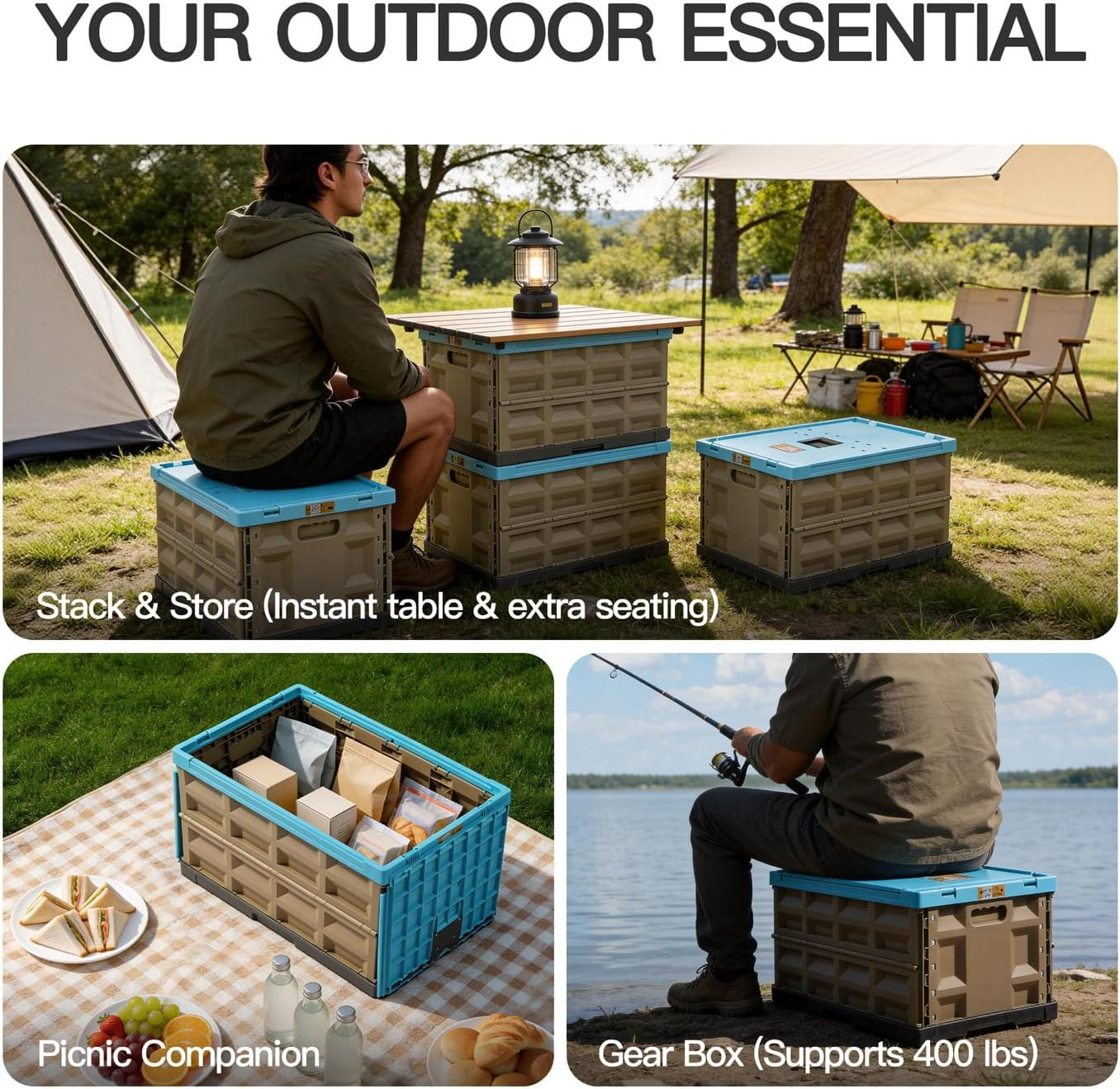Heavy Duty Collapsible Storage Bins with Lids, 12 Gal, 2 Pack, 400 LBS Capacity