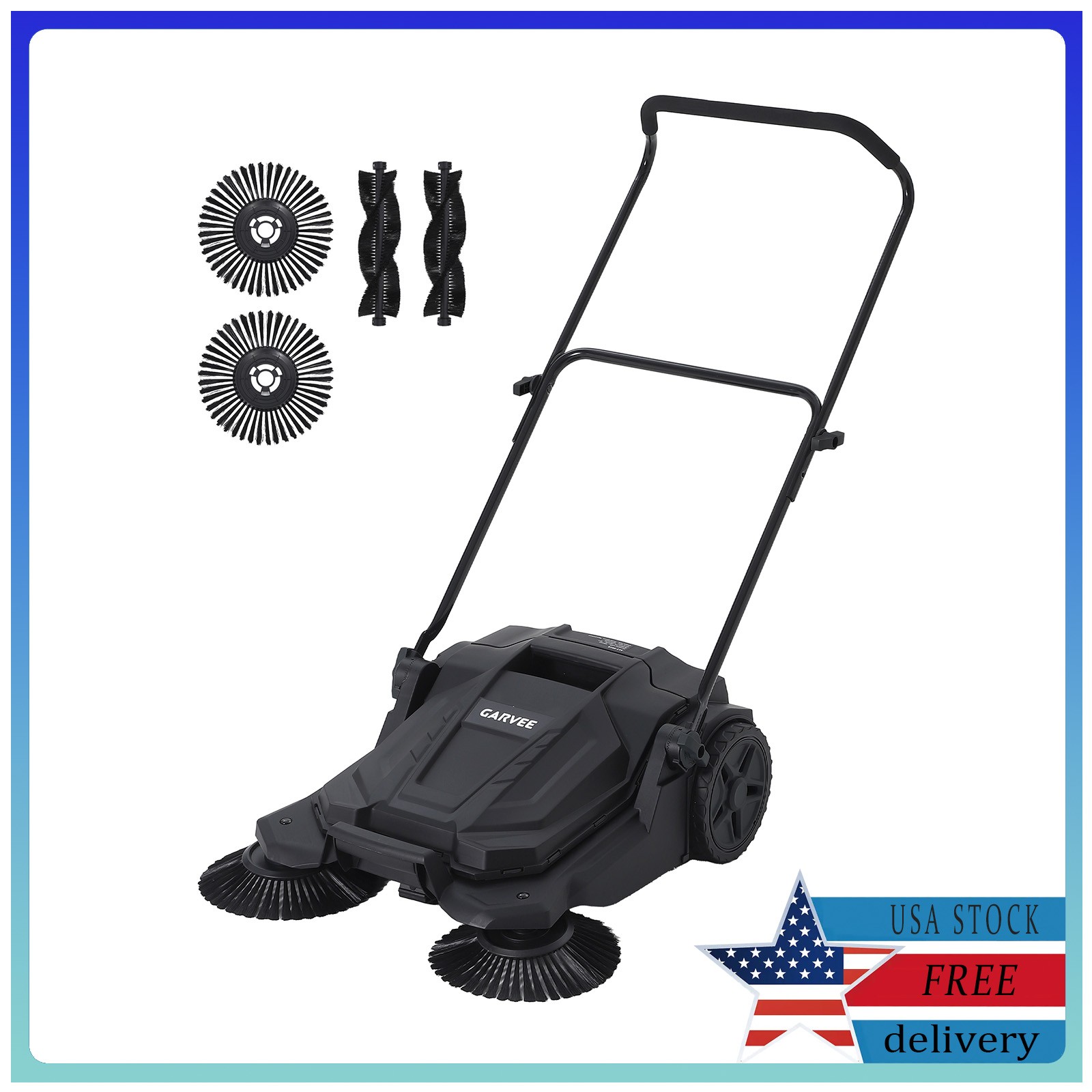 Walk-Behind Hand Push Floor Sweeper, 25.6 Inch Wide Manual Non-Electric Sweeper