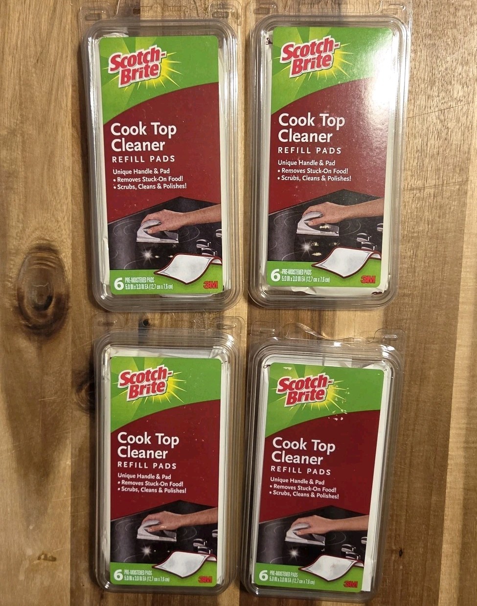 (4) Scotch-Brite Cook Top Cleaner Handle & Refill Pads Scrubs Shines 2007 HTF