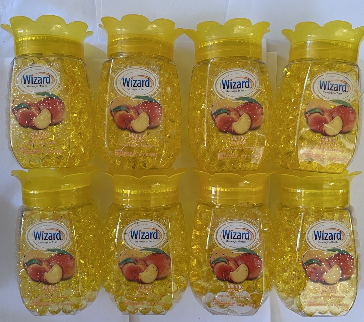 Lot of 8 Wizard MANGO PEACH Crystal Beads Air Freshener 12oz Jars