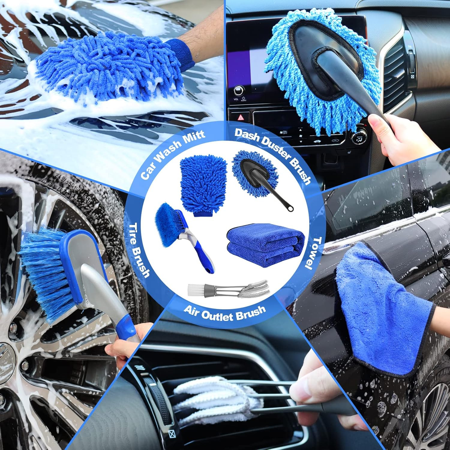 20PCS Car Wash Brush Kit 62″ Handle Detailing Tools Accessories Cars RVs Trucks