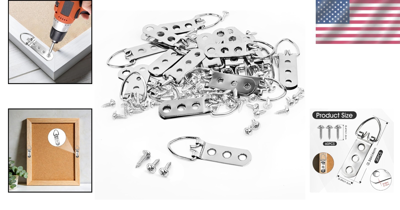 Durable 20 Pcs D Ring Picture Hangers with Screws – Stainless Steel Hanging Kit