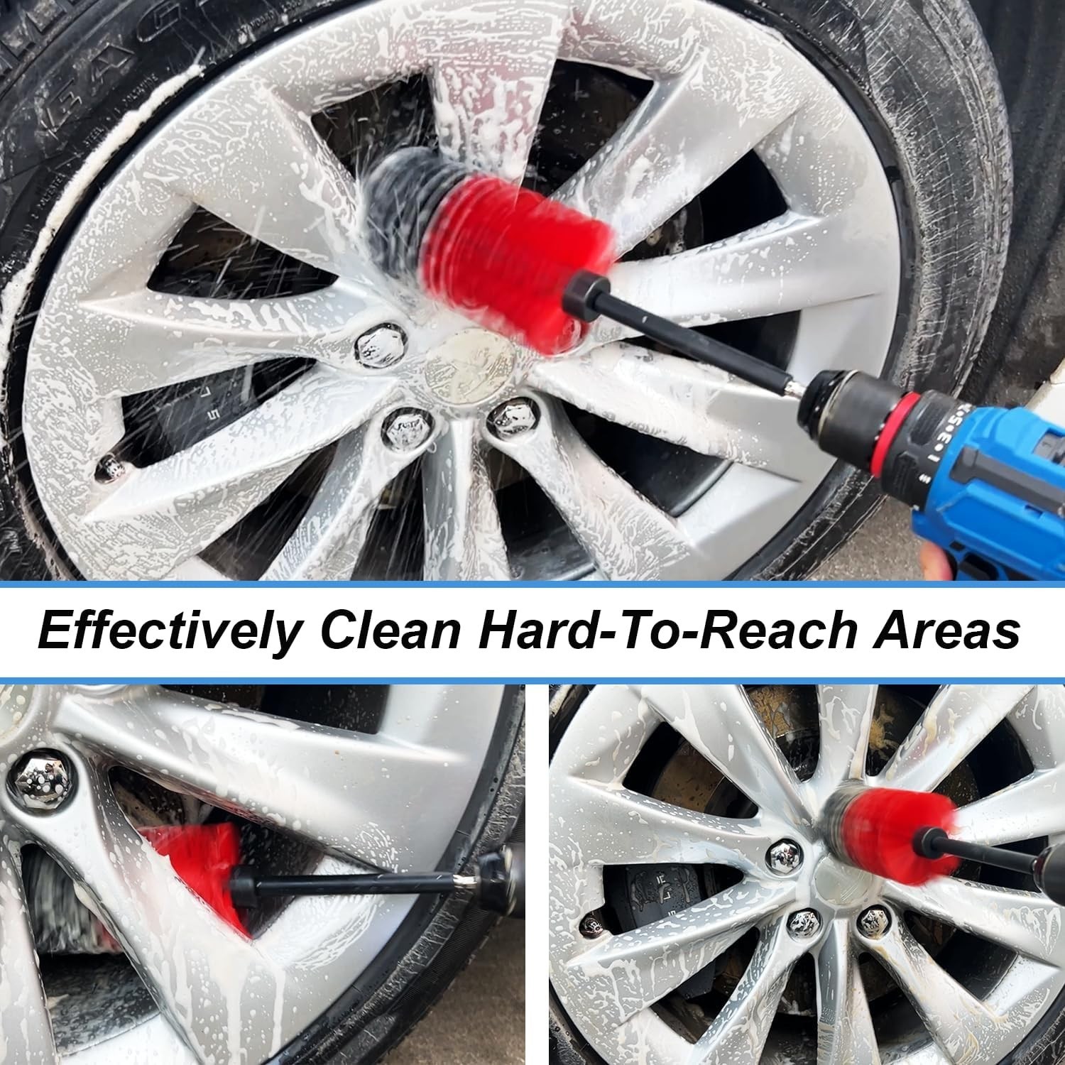 Wheel Brush Kit, Soft Drill Wheel Cleaner Brush, No Scratches Highly Dense Ca…