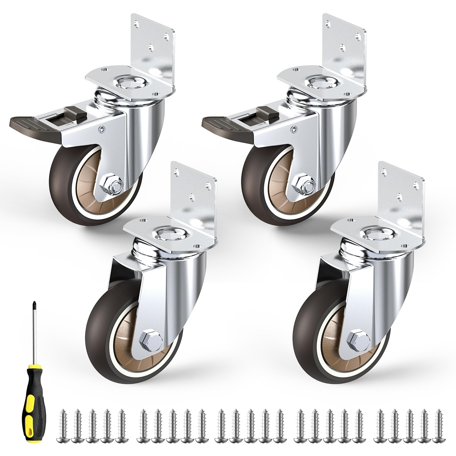 Heavy Duty 3″ Caster Wheels Set of 4 660 lbs Capacity Swivel Plate
