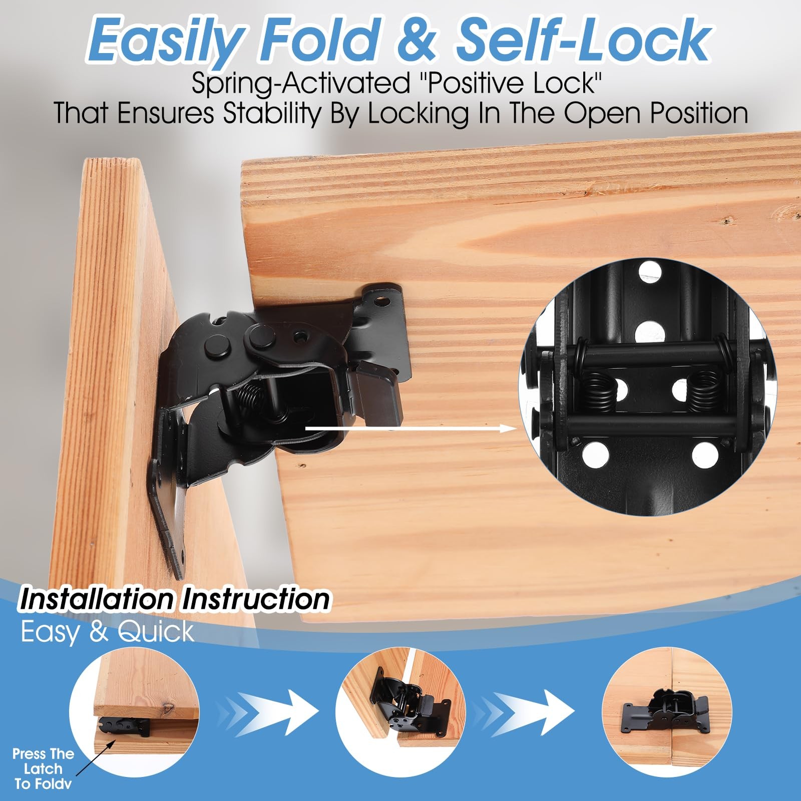 8 Packs Folding Brackets, -Locking Hinges with Screws & Non-Slip Pads, 500LB …