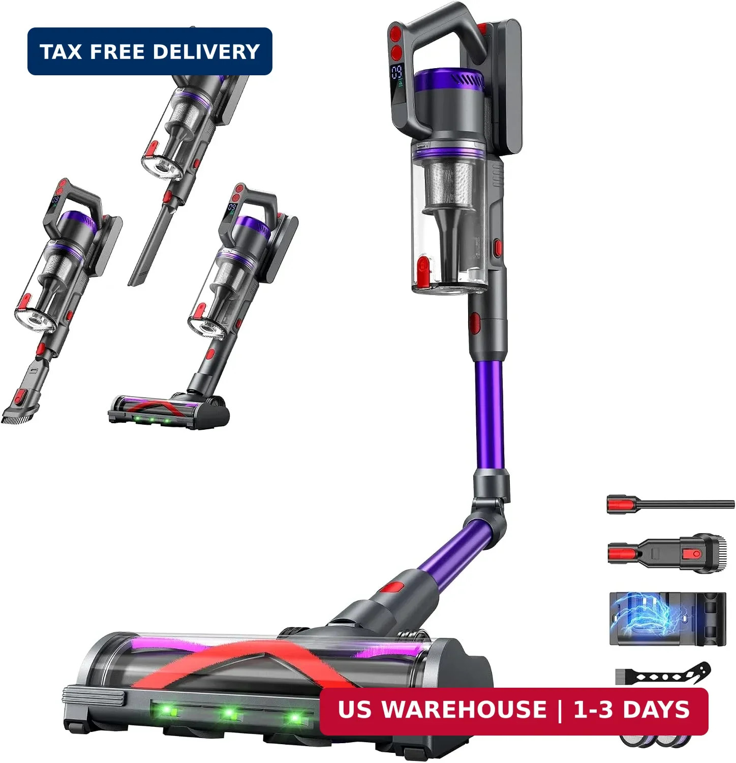 Cordless Vacuum Cleaner 600W 58000Pa 75Mins Stick Vacuum Pet Hair Hardwood Floor