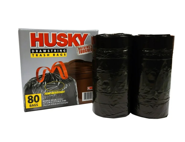 3 packs Husky Large Trash Bags, 30 Gallon, 80 Black Bags (Unscented, 20% PCR)