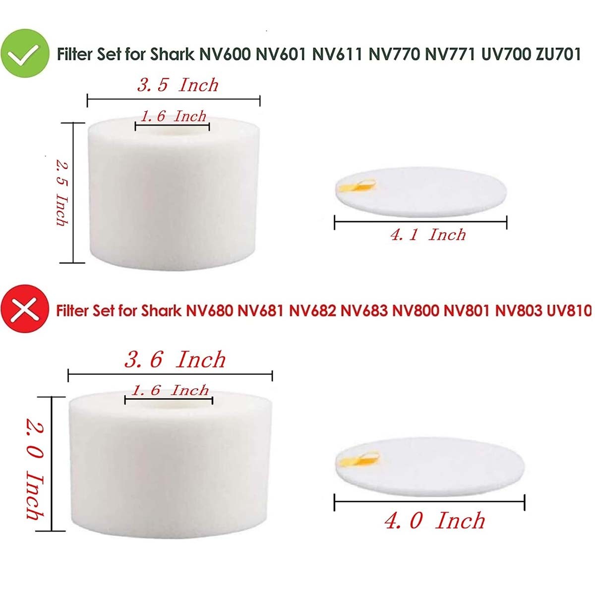For Shark Vacuum NV601 UV700 NV770 NV771 ZU701 Foam & Felt Filter Set