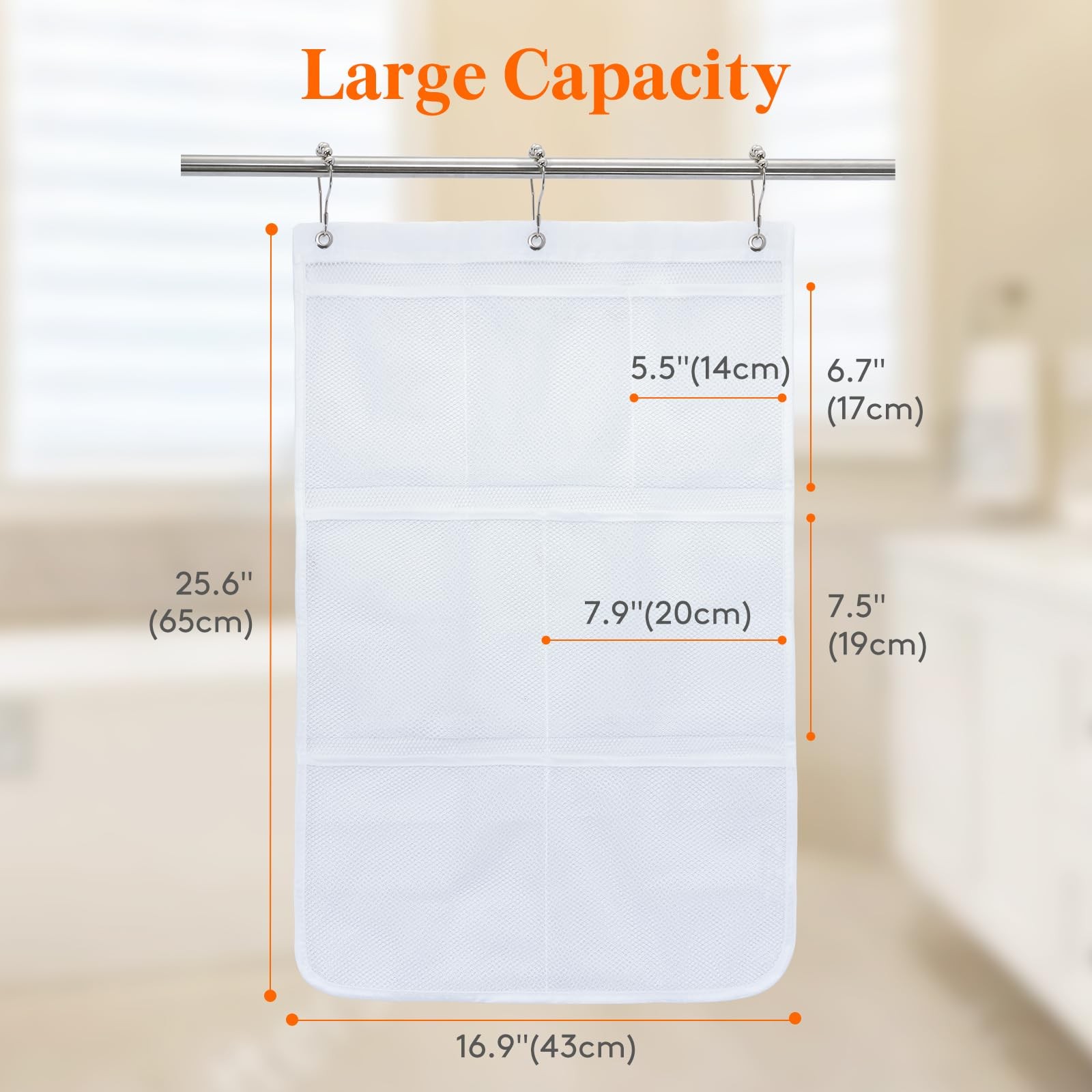 Lifewit Mesh Shower Caddy, 7 Pockets Hanging 17″ x 25.6″, White
