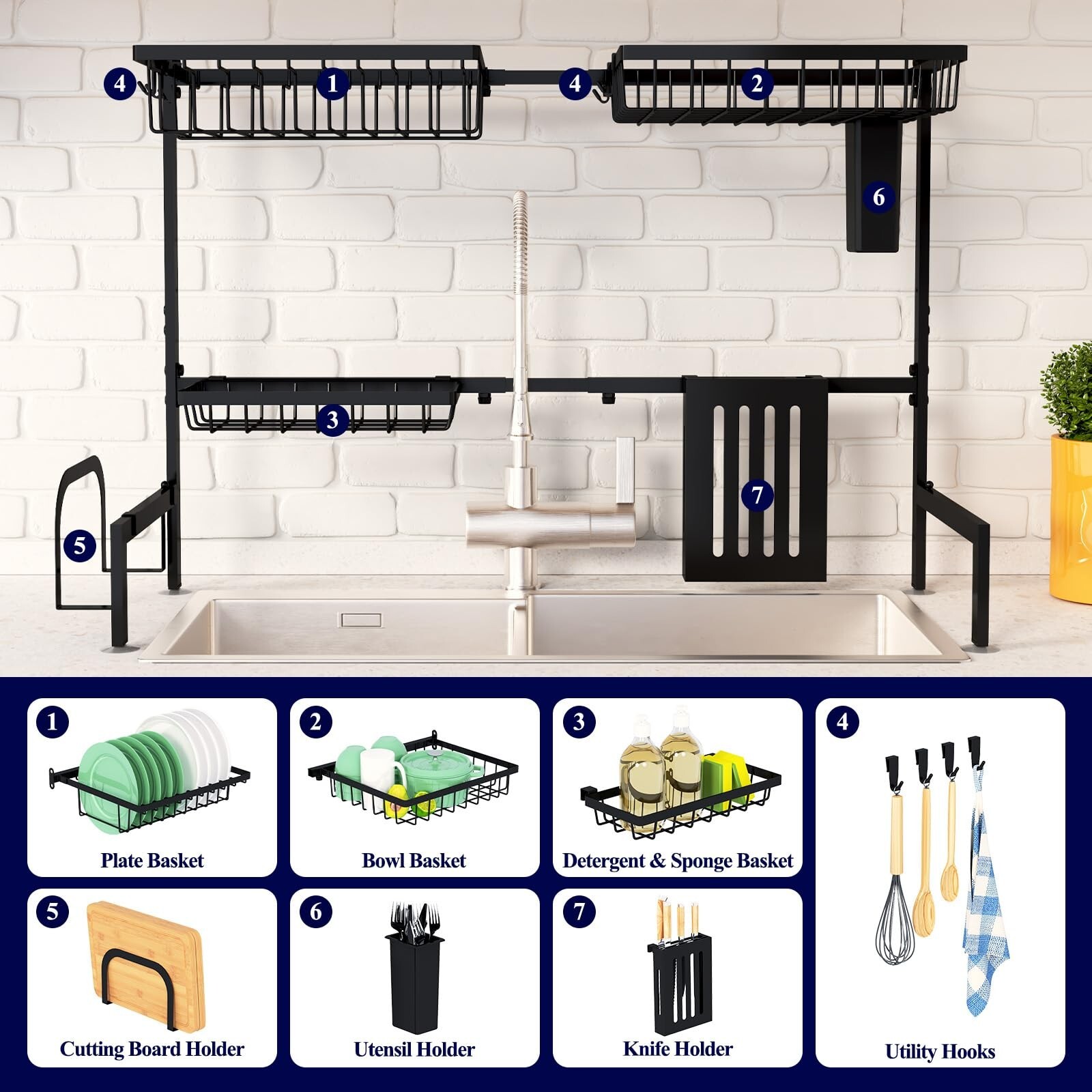 Kitsure Over The Sink Dish Drying Rack – 30.0″ to 33.9″x21.5″, Adjustable Sin…