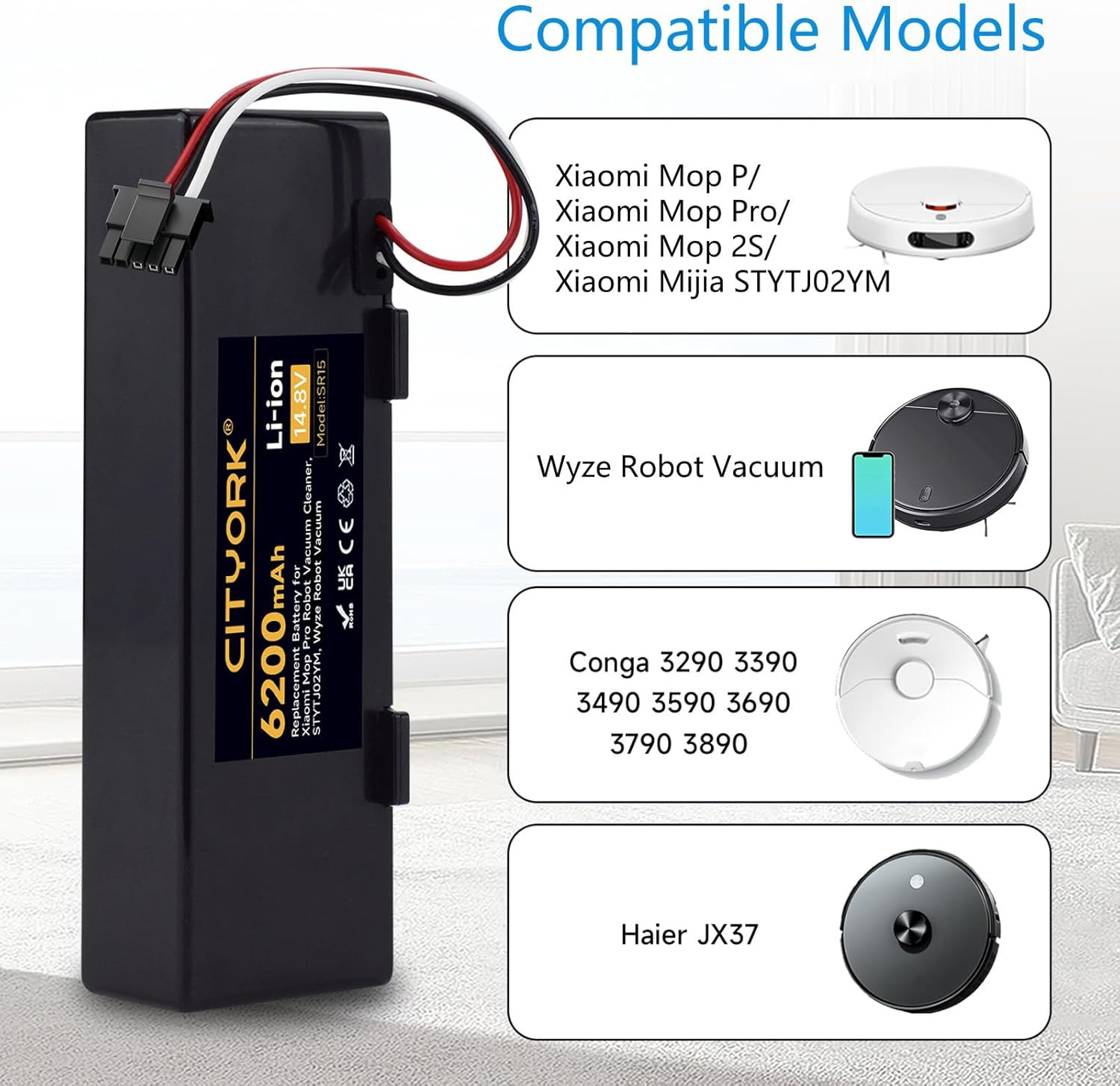 Replacement Battery for Wyze Robot WVCR200S Vacuum, for Xiaomi STYTJ02YM, Xiaomi