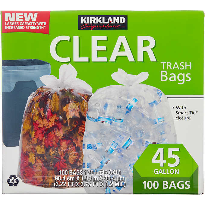 Kirkland Signature Trash Bags, Clear, 45 Gallon, 100 ct