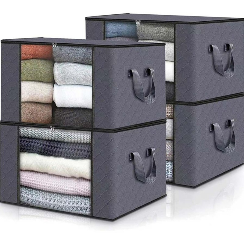 4Pcs 90L Fabric Storage Bins Clear Window Collapsible Organizer Box for Closet