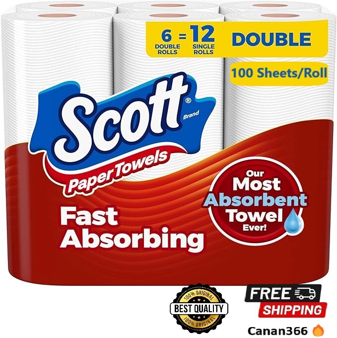 Scott Paper Towels, 6 Double Rolls = 12 Regular Rolls (108 Sheets Per Roll)