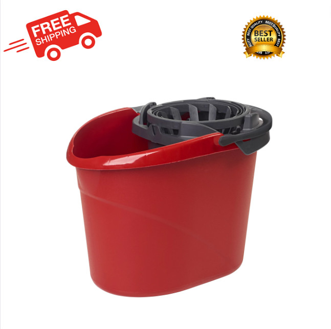 QuickWring Bucket, 2.5 Gallon Mop Bucket with Wringer, Red