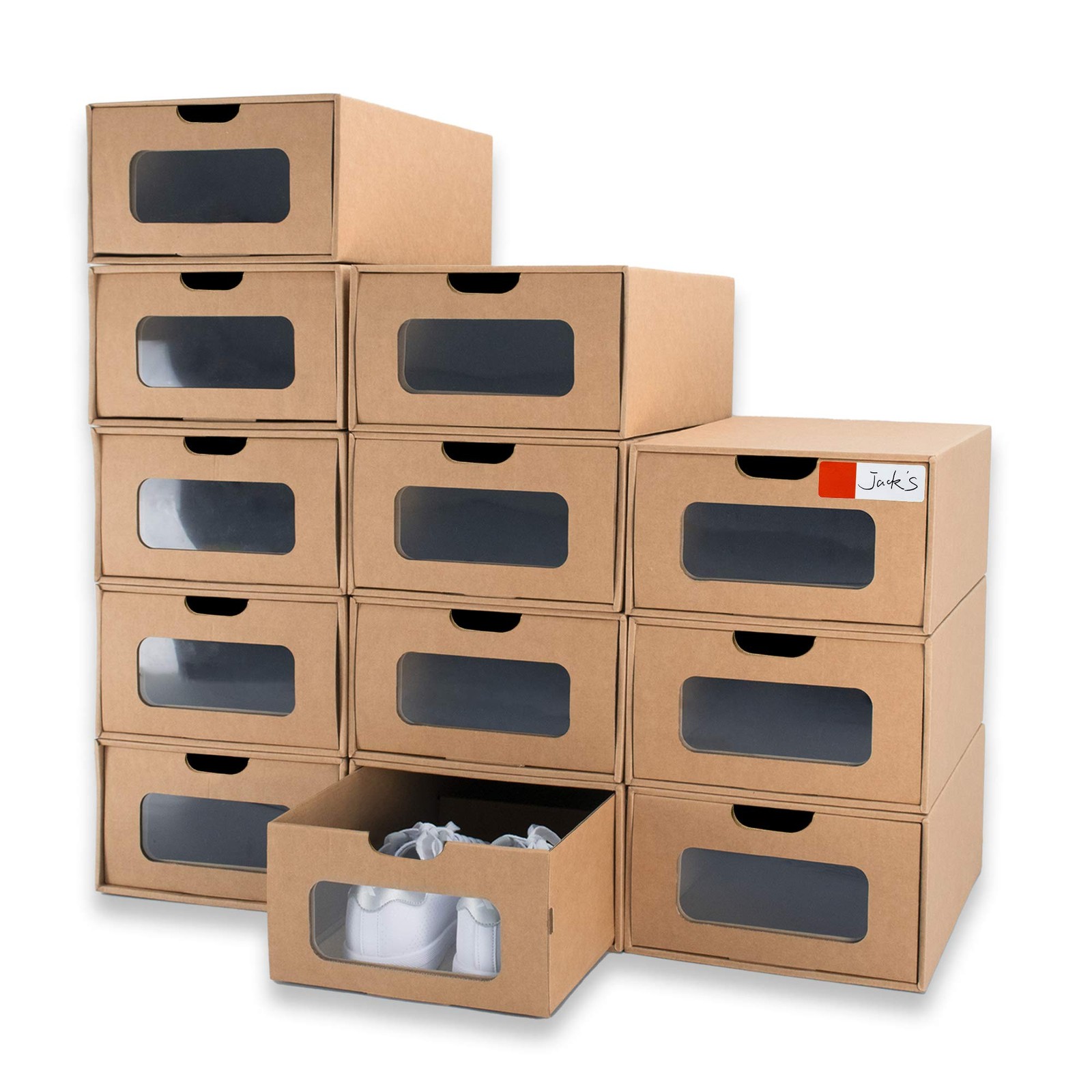 Shoe Box 12 Pack,13.2 x 8.3 x 5.1in Waterproof Storage Boxes, Socks, Statione…