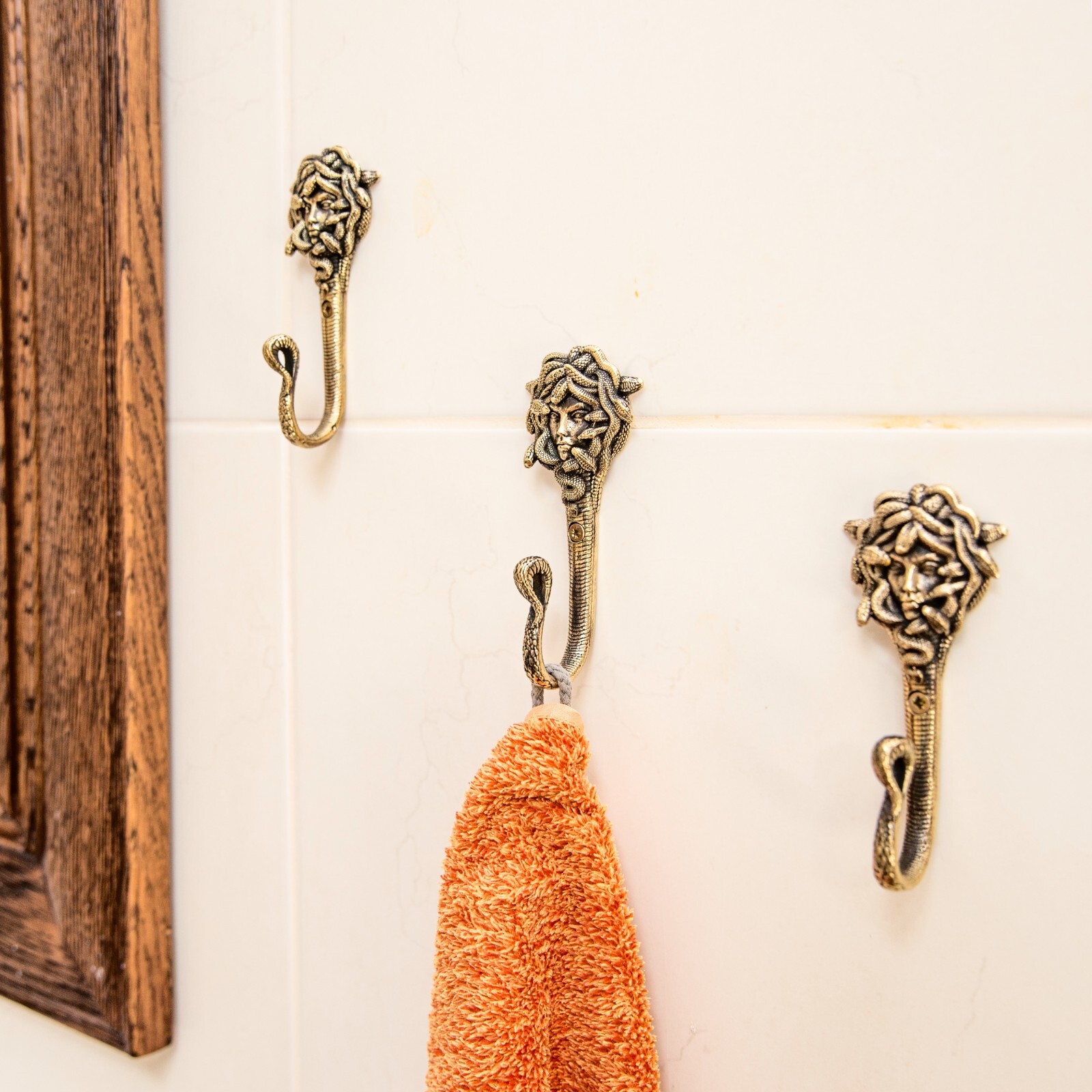 Decorative wall hook Medusa Gorgon, mythological creature, Brass handmade.
