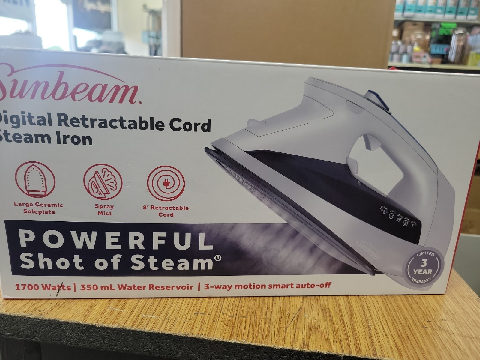 Sunbeam 1700W Digital Pro Steam Iron with Retractable Cord & Ceramic Soleplate