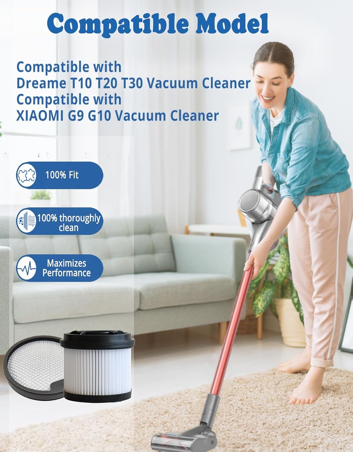 3 Pack Replacement Filter Kit for Dreame T10 T20 T30 Vacuum Cleaner for G9 G10