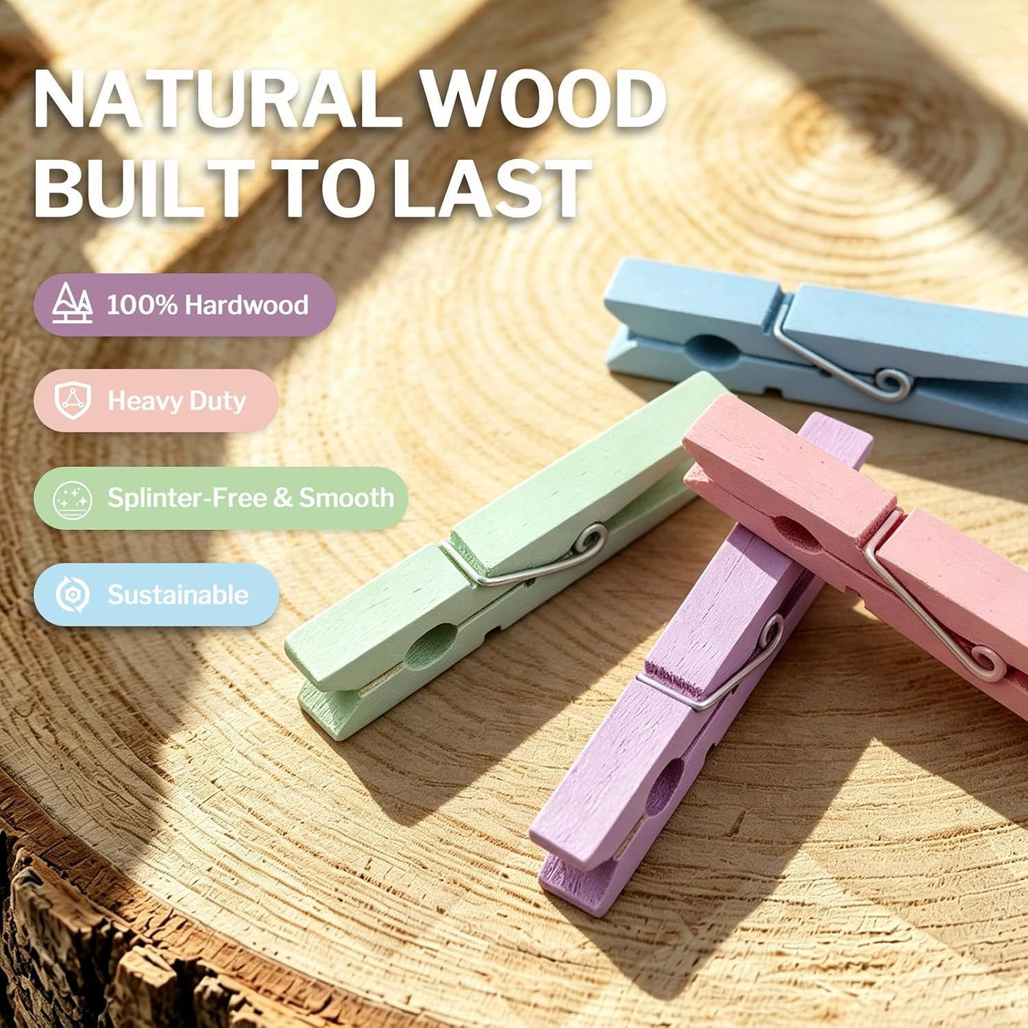 100Pcs Colored Clothespins Wooden Bulk 2.9 Inch Pastel Cheer Clothes Pins | Colo