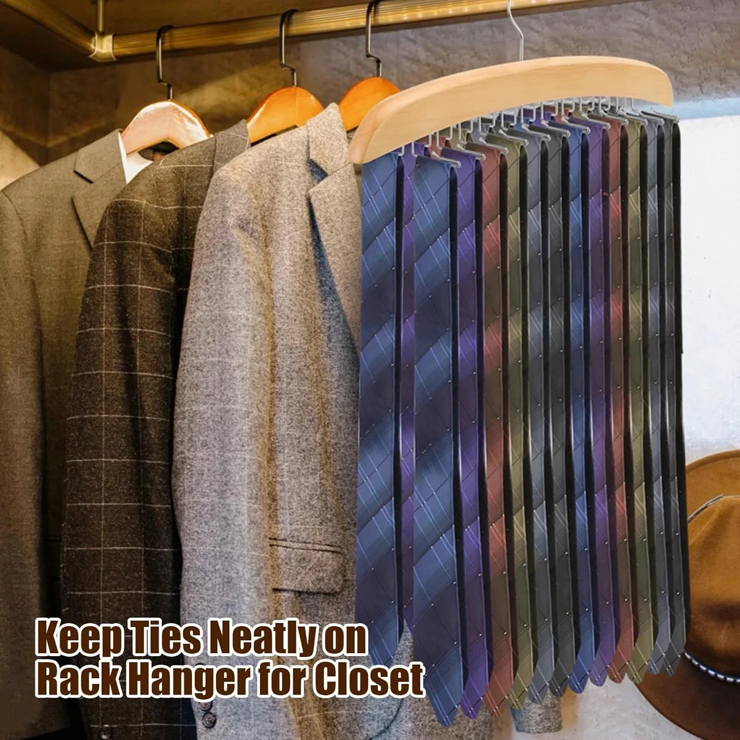 Tie Rack Hanger for Closet,360 Degree Rotating Tie Holder Organizer with 24 Fold