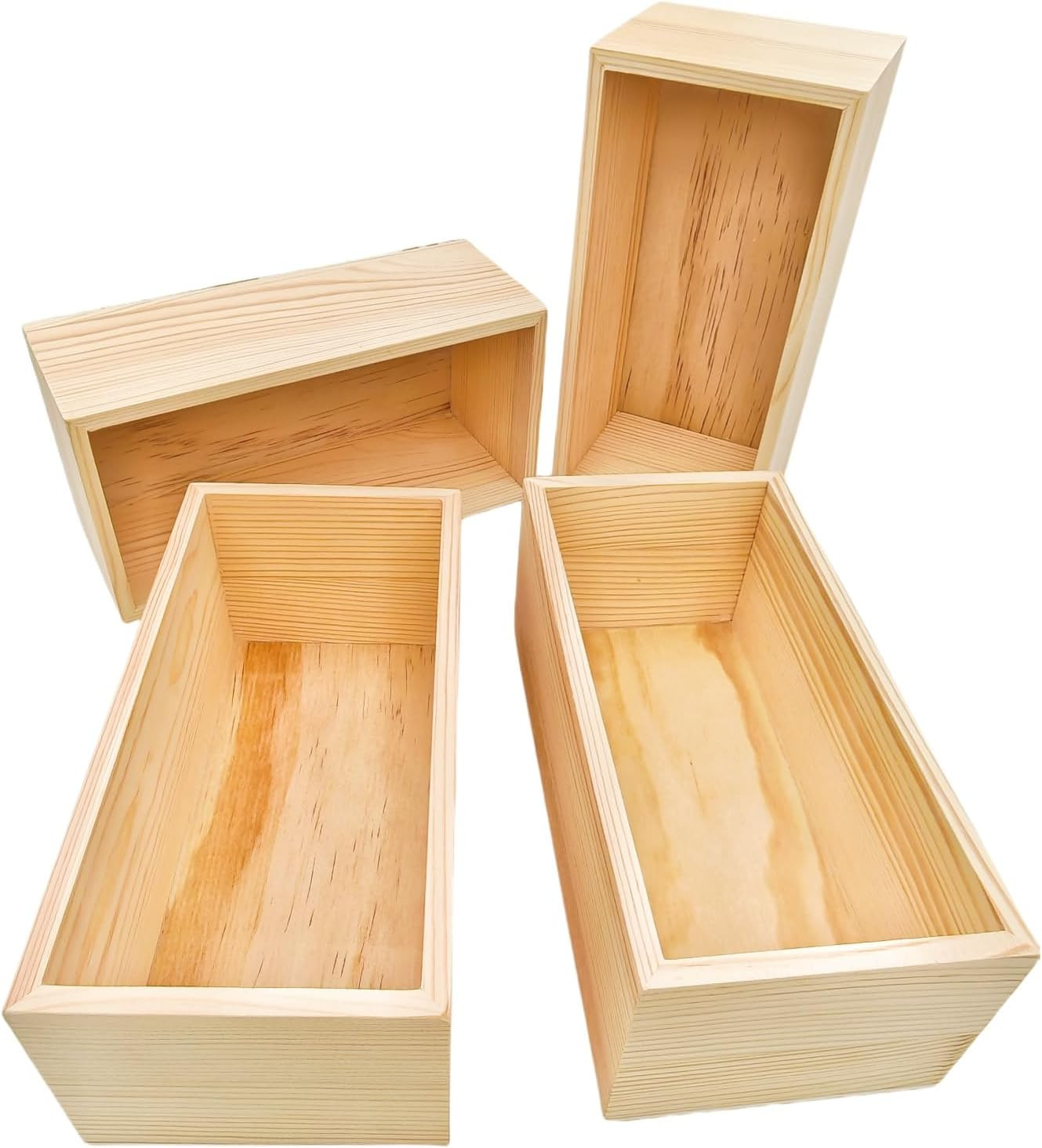 4 Pack Unfinished Wooden Craft Storage Organiser Boxes, 8 X 4 X 3 Inch Rectangle
