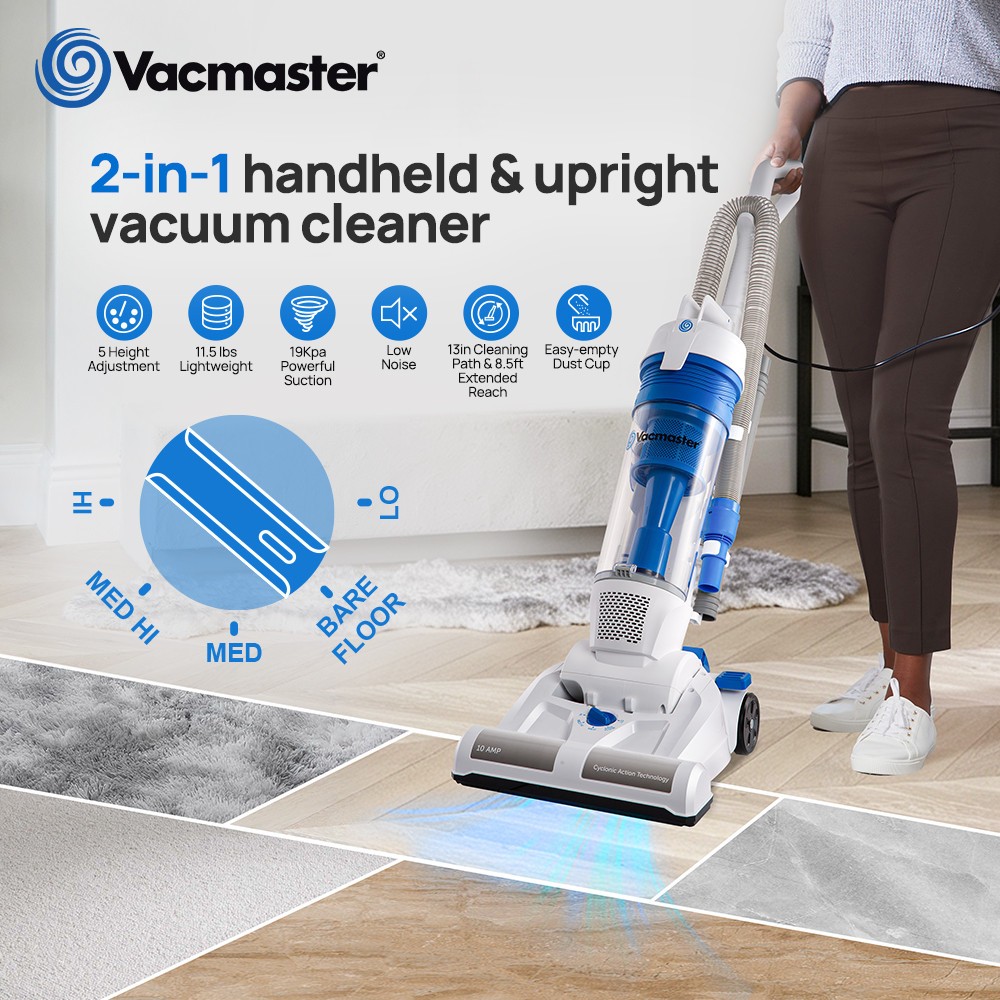 Vacmaster Bagless Upright Vacuum Cleaner 19kPa – 20ft Cord, 13” Path for Carpet