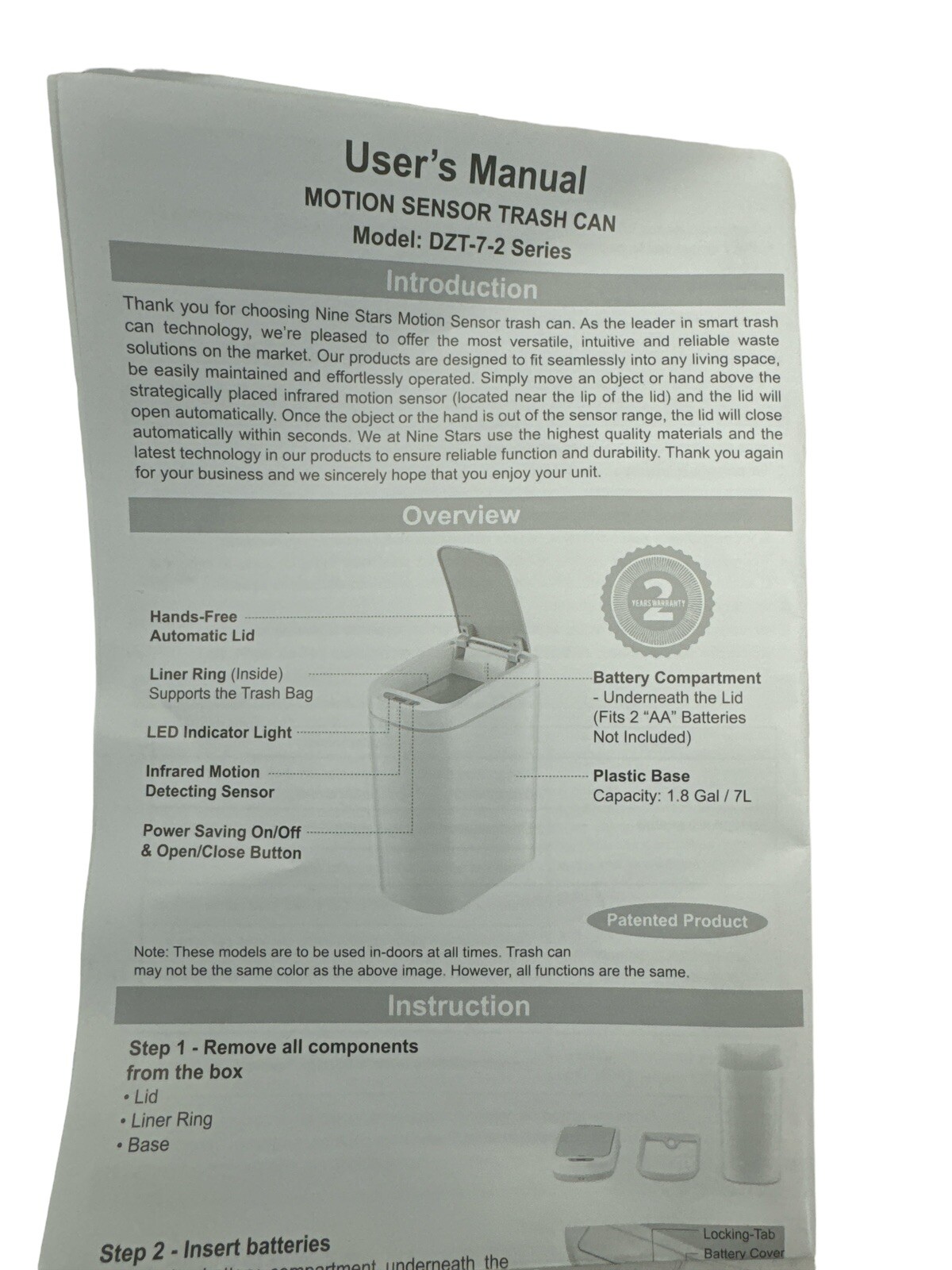 Automatic Motion Sensing Trash Garbage Can White 1.8 Gal Nine Star (OB)