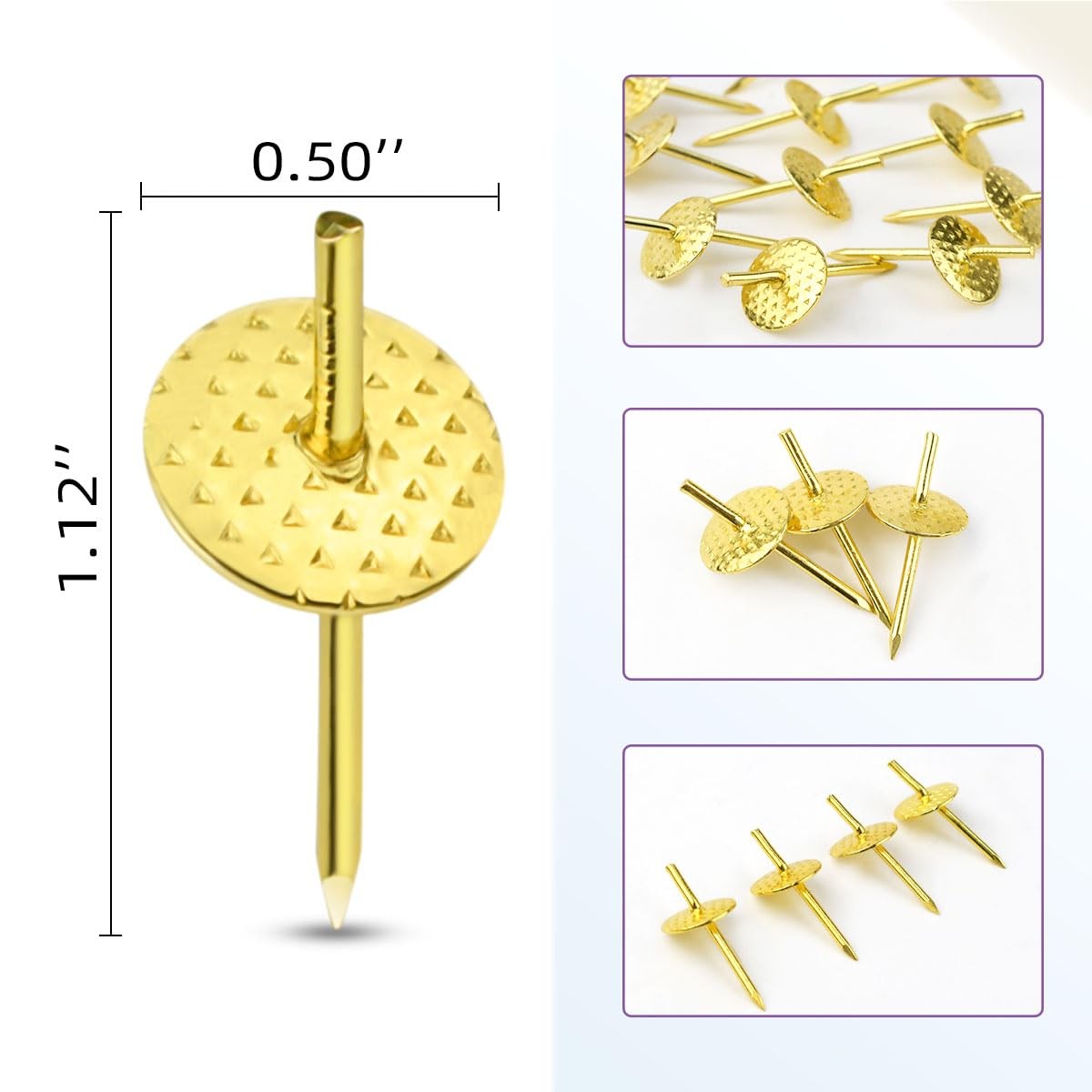 50pcs Picture Hanging Nails Hooks Frame Hangers Kit for Drywall Wood Gold