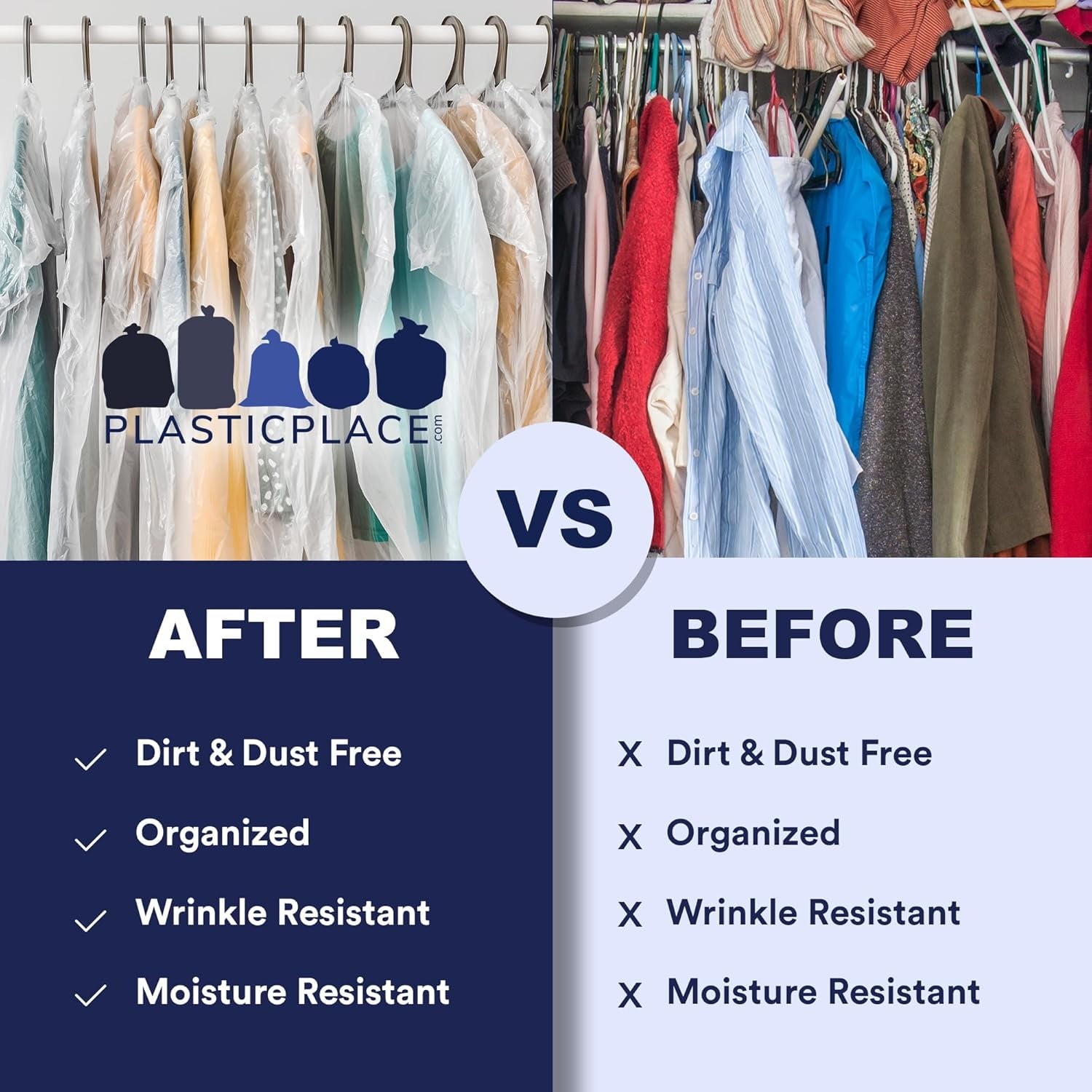 Clear Plastic Hanging Garment Bags, 1.0 Mil Sloped Shoulder Plastic Suit Bags Pr