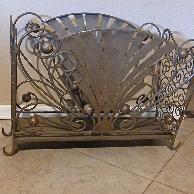 vintage firelog Rack Brown Scrollwork Art Nouveau