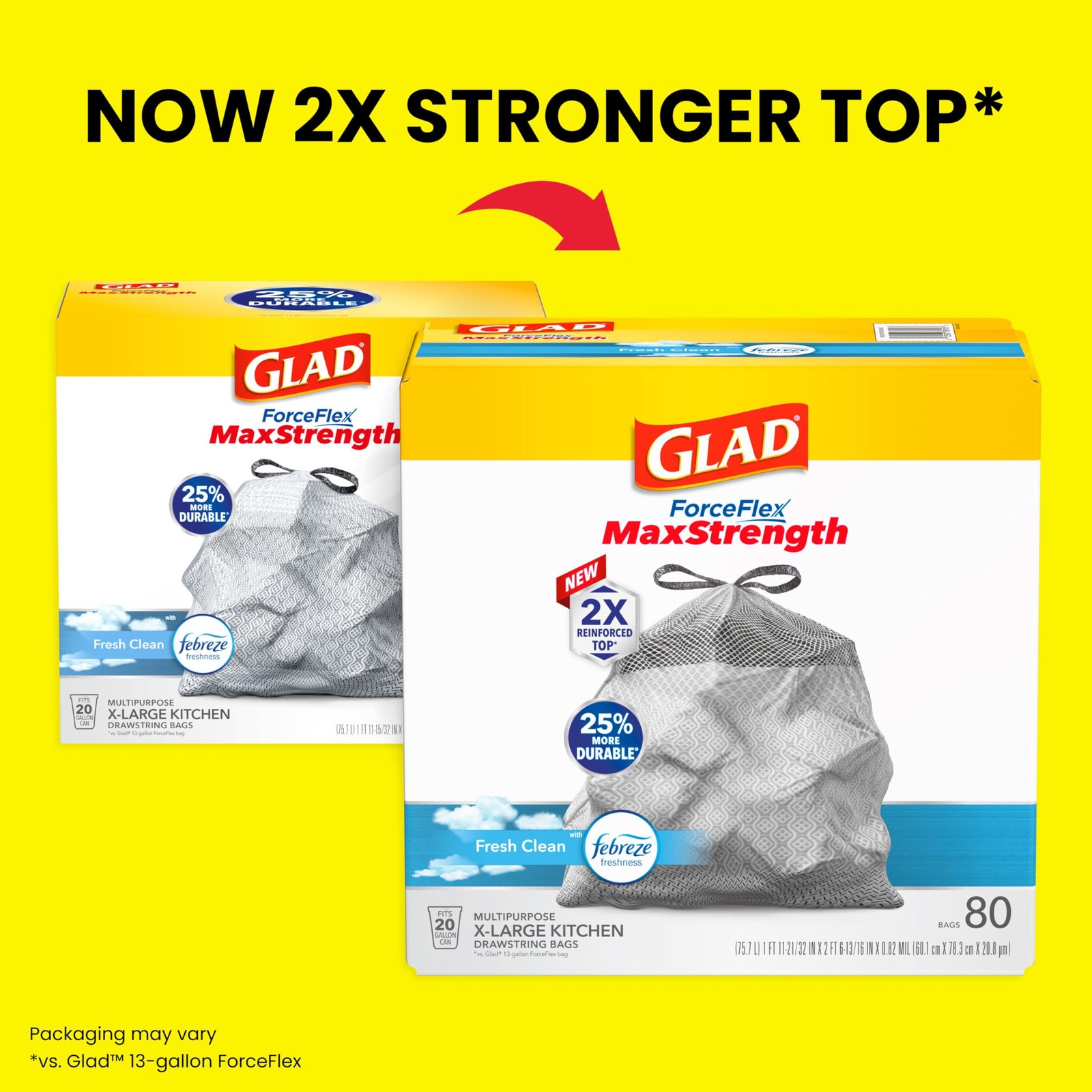 Glad ForceFlex MaxStrength Kitchen Drawstring Trash Bags, 20 Gal, 80 Ct,