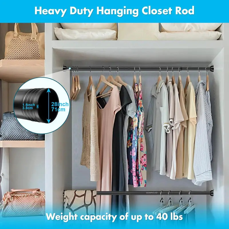 Wardrobe Closet Rod for Hanging Clothes 14″~22″ Adjustable Rod Wall mounted Bar