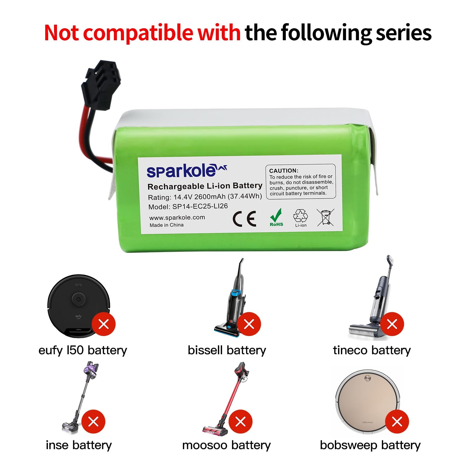 SPARKOLE 14.4V 2600mAh Replacement Battery for Ecovacs Deebot 2600mAh, Green