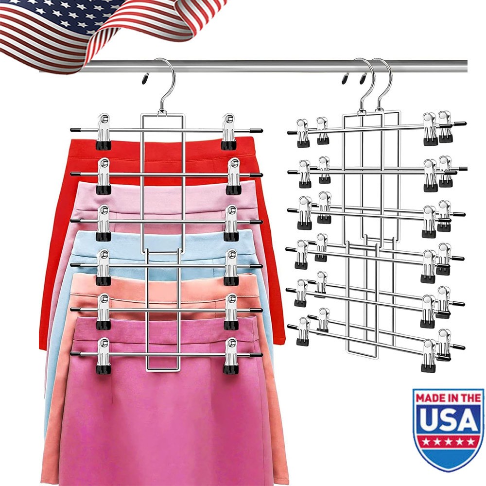 2 Pack Pants Hangers with Clips 6 Tiers Skirt Hangers Clothes Hangers