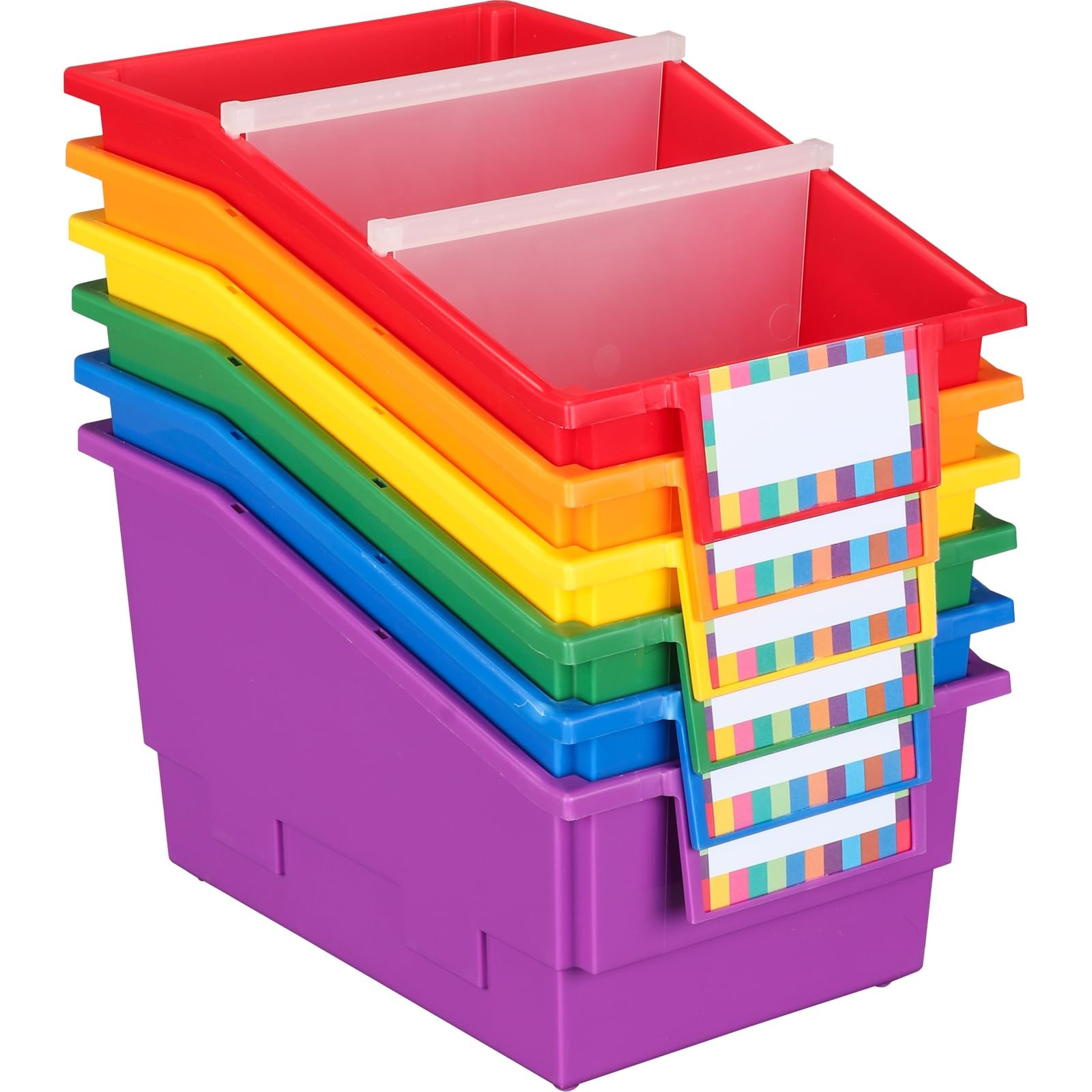 Chapter Book Library Bins with Dividers, 8.75″ x 13.5″ x 7.75″ – 6 Pack, Grou…