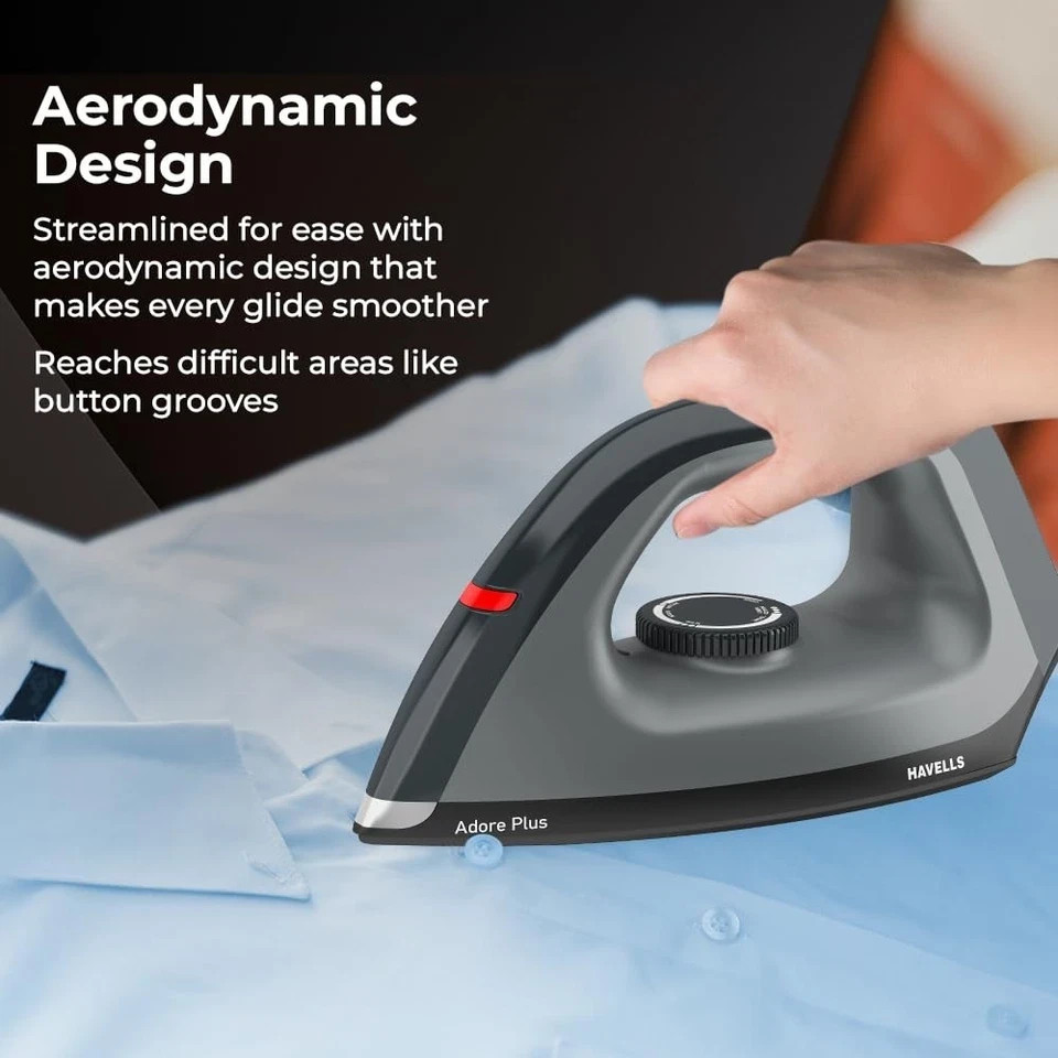 Havells Dry Iron Adore Plus 1100 Watts, Iron Press 360° Swivel Cord Black 220V