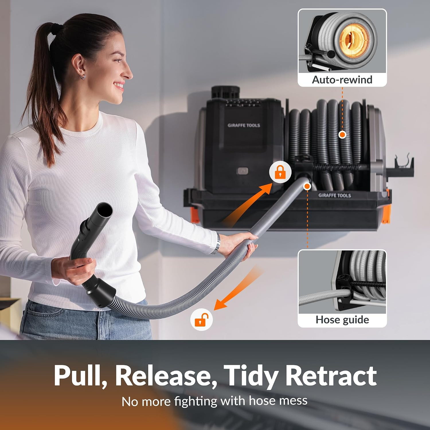 Grandstorm Garage Vacuum Cleaner with Retractable 30FT Hose | Wall Mounted Shop