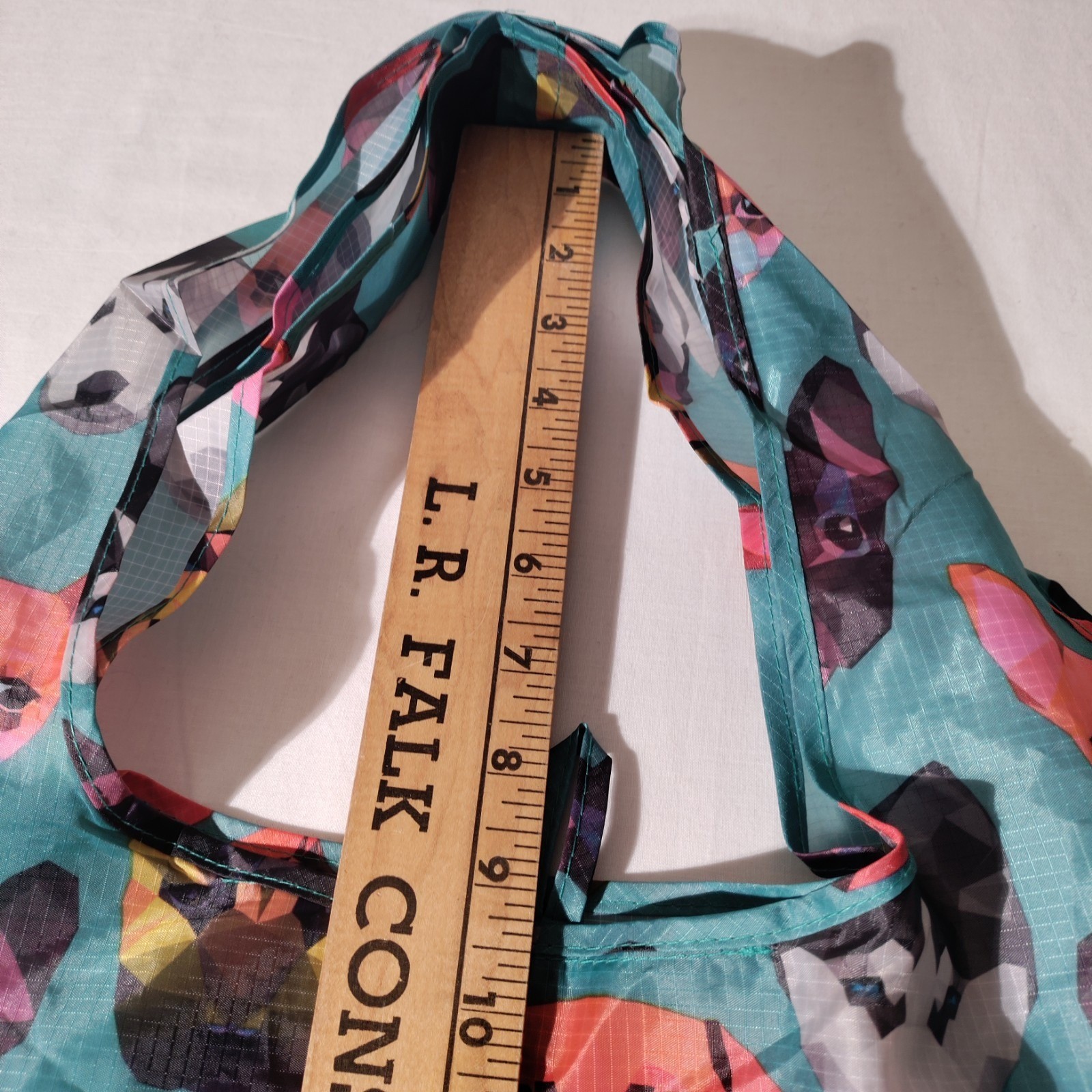 BeeGreen Reusable Nylon Shopping Teal/ Blue Tote Bag with Dog Faces All Over