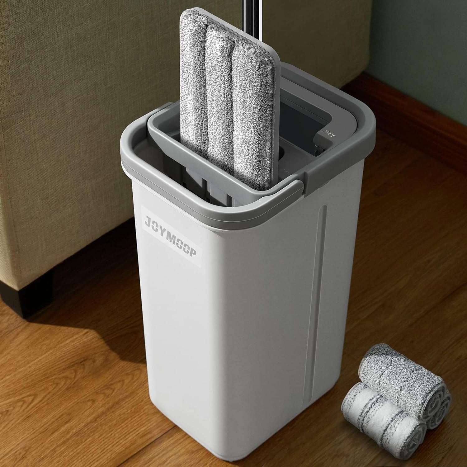 JOYMOOP Mop and Bucket Set, Hands-Free Flat Floor Mop with 3 Washable Microfiber