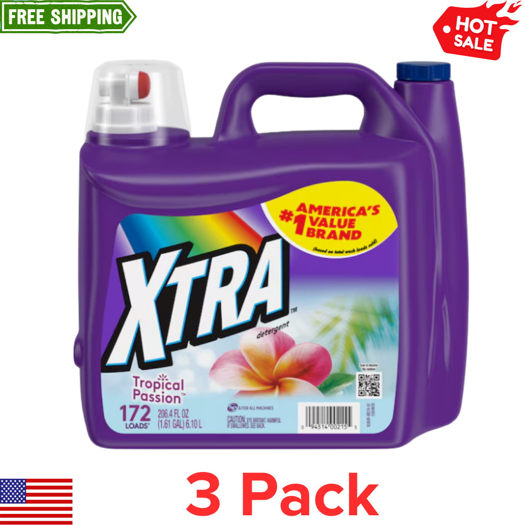 (3 pack)XTRA Tropical Passion HE Liquid Laundry Detergent 206.4 fl oz 172 Loads